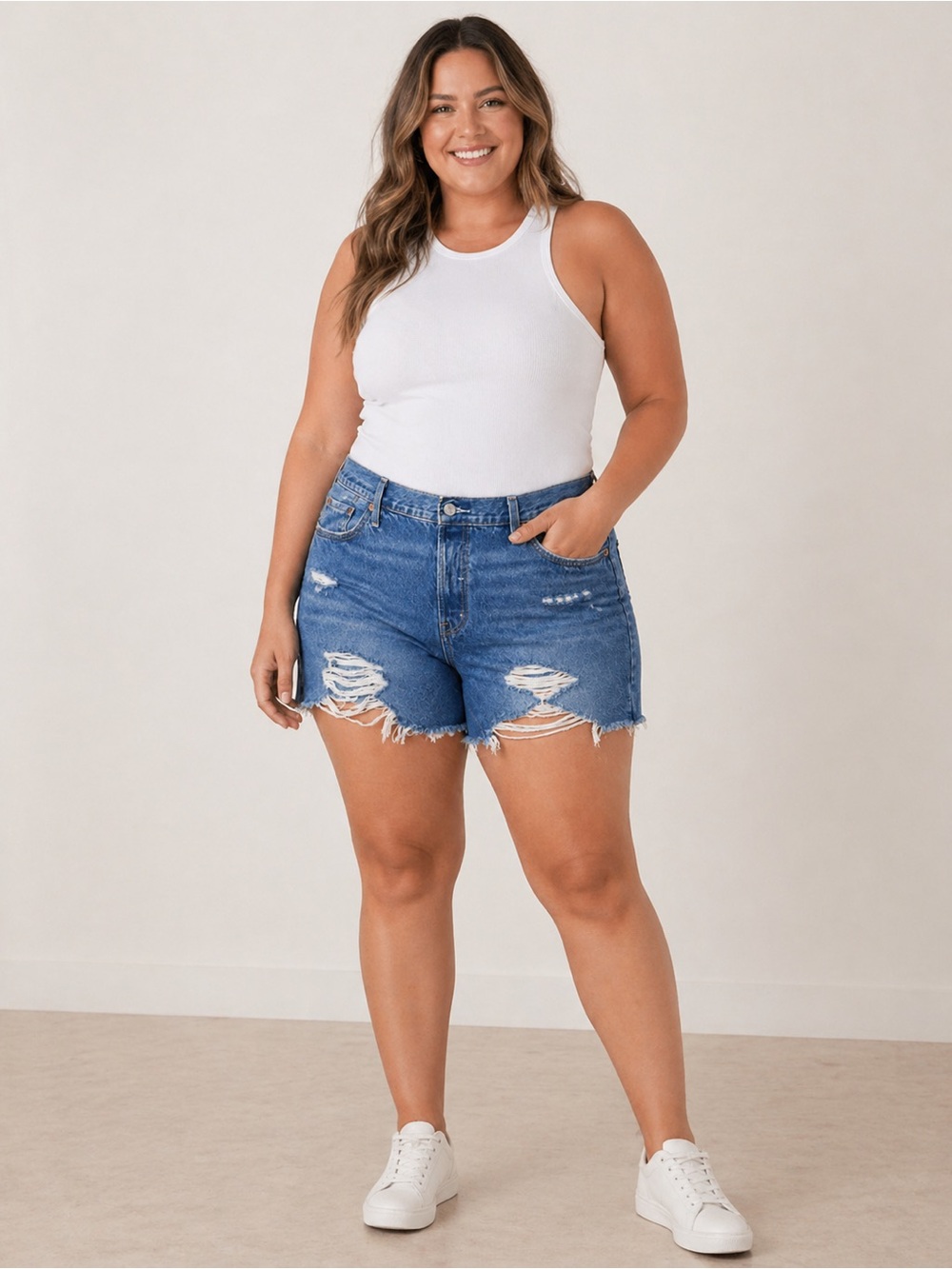 Levi's 501 Original Blue High Rise Cut Off Denim Shorts- 16W